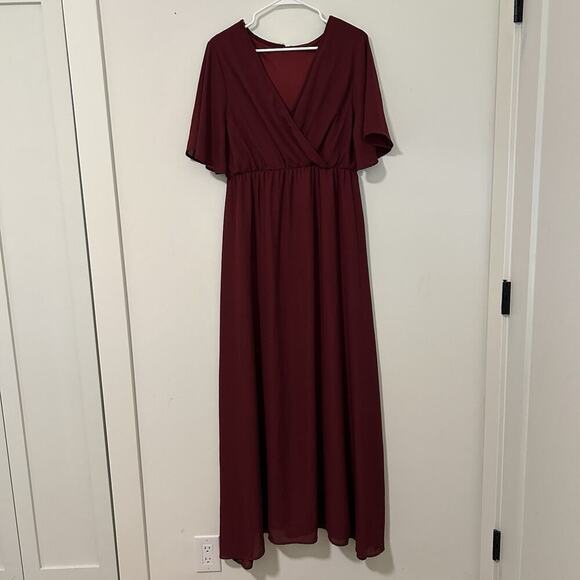 PinkBlush Dress Womens XL Burgundy Chiffon Bell Sleeve Maternity Maxi - Picture 1 of 8